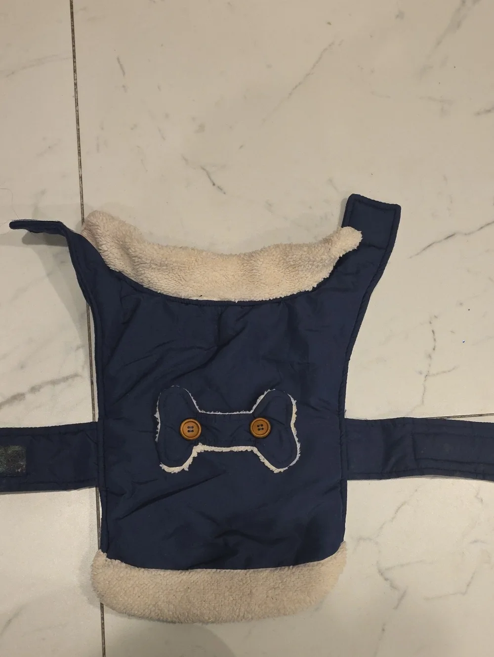 DOG Navy Blue Plush-Lined Harness Cover with Bone Patch